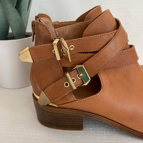 Seychelles Caramel Leather Gold Buckle Ankle Booties Woman’s 8.5 - Picture 7 of 11